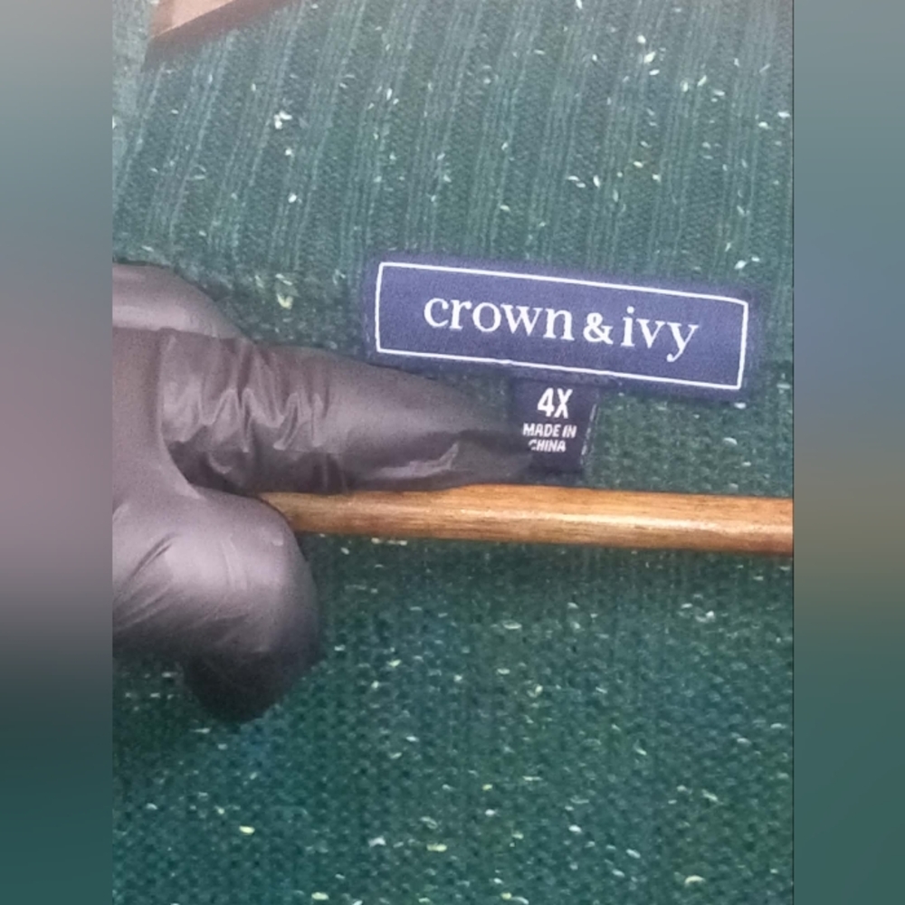 crown & ivy 4XL Mens Forest Green Flecked Quarter Zip Sweater Big Tall Casual - Picture 5 of 5